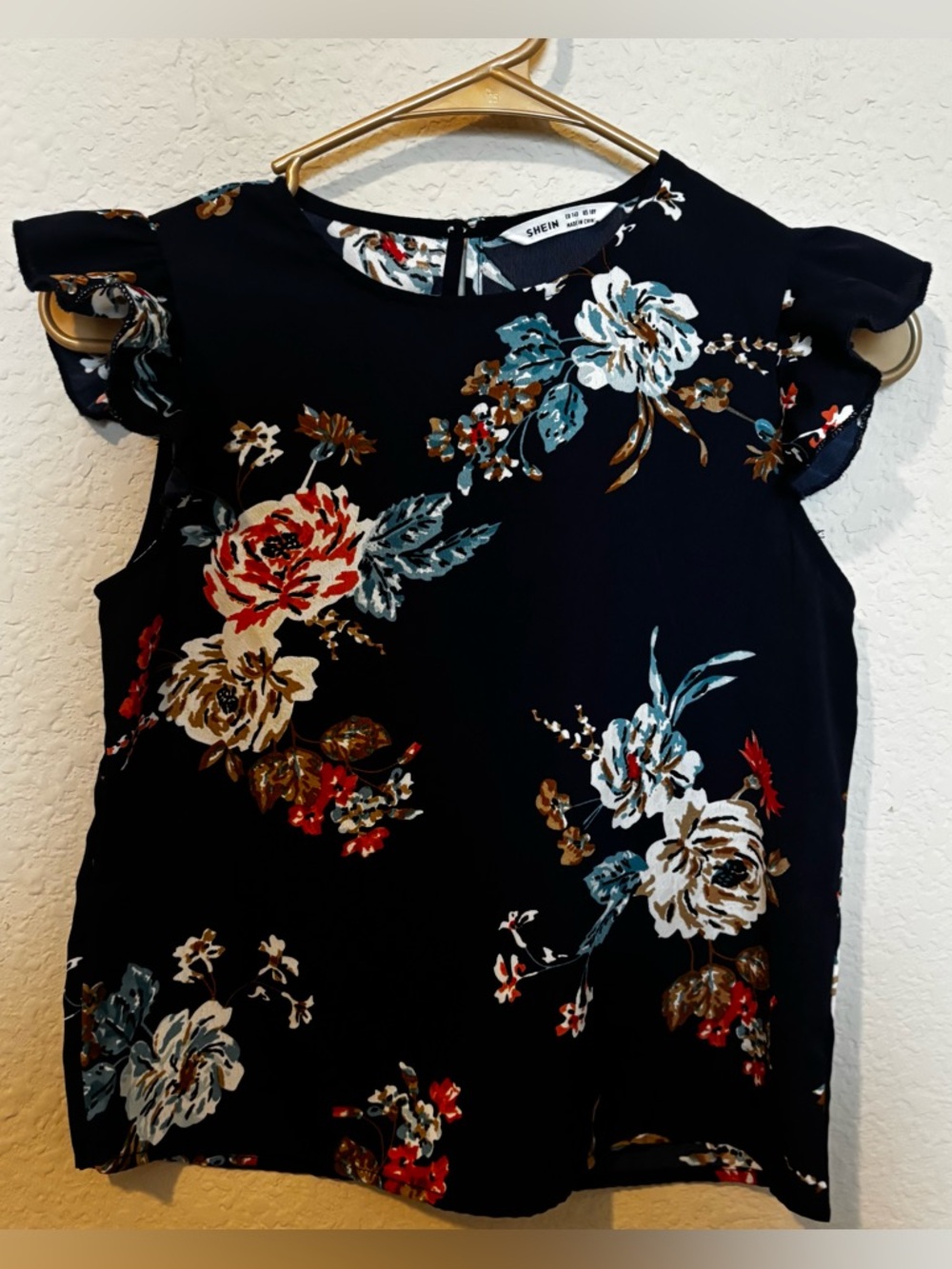 Shein Girls' Floral Print Ruffled One-Shoulder Blouse Youth Size 10